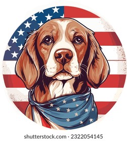 An Illustration a patriotic dog in front of a usa