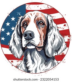 An Illustration a patriotic dog in front of a usa