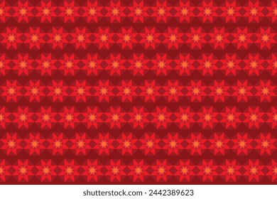 Illustration pattern, Abstract Geometric Style. Repeating of abstract red flower in red octagon on deep red background.