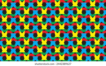 Illustration pattern, Abstract Geometric Style. Repeating of abstract four color in octagon on black background.
