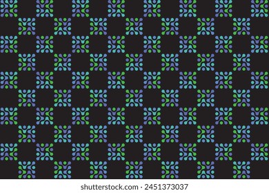 Illustration pattern, Abstract Geometric Style. Repeating of abstract multicolor of blue and green in circle shape on black background.