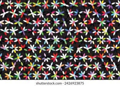 Ilustración patrón del multicolor abstracto de la flor sobre fondo negro.