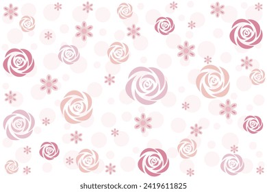 Illustration, pattern abstract of pink rose flower with circle on white background.