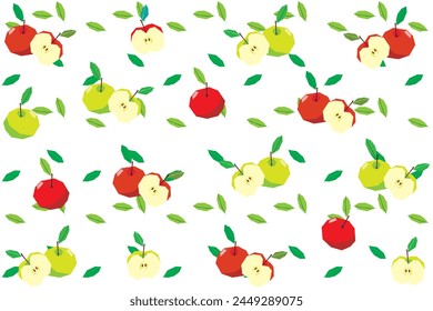 Patrón de ilustración, Abstractas de manzana roja y verde con hoja sobre fondo blanco.