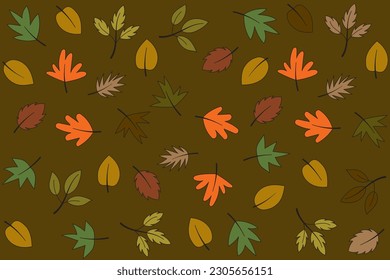 Illustration Pattern of the autumn leaves on brown background.