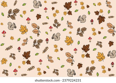 Illustration, Pattern of autumn object on soft brown background.