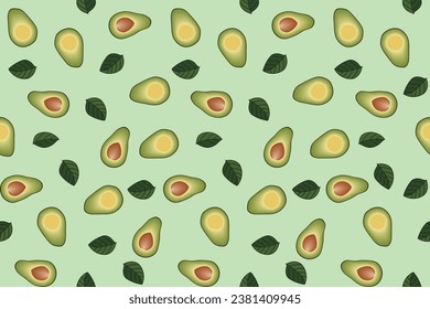 Ilustración, patrón del aguacate sobre fondo verde suave.