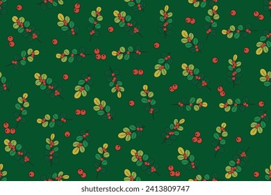 Ilustración, patrón de árbol de Banyan con frutas sobre fondo verde.
