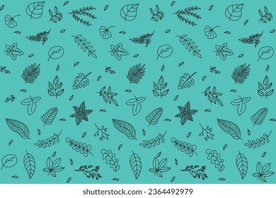 Illustration Muster die schwarze Linie der Blätter auf sanft grünem Hintergrund.