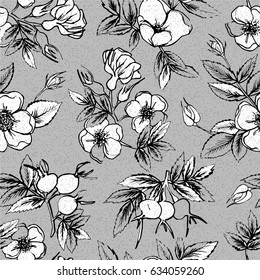 Illustration of a pattern with black and white flowers