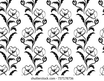 Illustration of pattern of black and white poppies