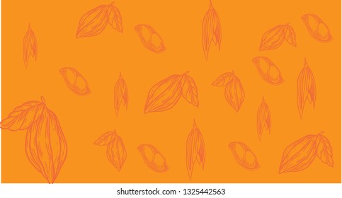 illustration pattern of brown fruit, peanut, leaf and wheat hand, Vector seamless pattern. food illustration. Exotic plants.