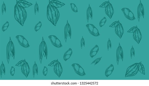 illustration pattern of brown fruit, peanut, leaf and wheat hand, Vector seamless pattern. food illustration. Exotic plants.