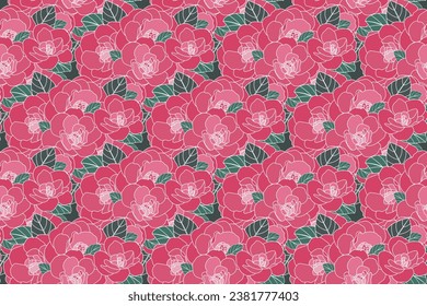 Ilustración, patrón de la flor Camellia con fondo de hoja.