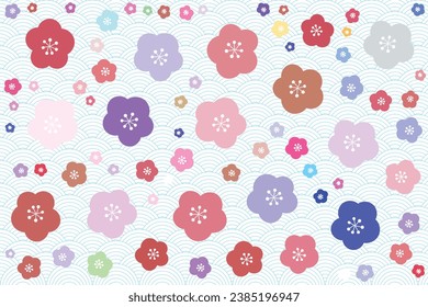 Illustration, Pattern of cherry blossom flower with japan wave background.