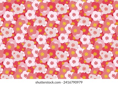Illustration, Pattern of cherry blossom flower on red background.