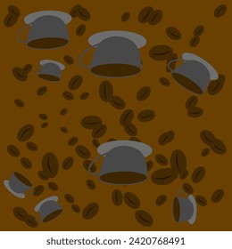 illustration of the pattern of coffee beans and a cup with an upside down shape