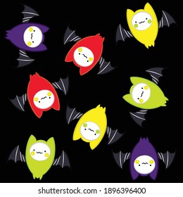 Illustration pattern cute bat with happy face and colors in background