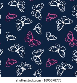 Illustration pattern cute butterfly in sketch with colors and background