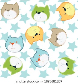 Illustrationsmuster süße Katze mit Sternen und Hintergrund