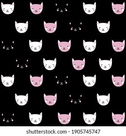 Illustration pattern cute cats with colors and background for fashion design or other products.