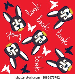 Illustration pattern cute dog face and butterfly with text and background