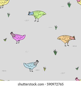 illustration of pattern with cute hand-held graphics hens
