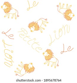 Illustration pattern cute lion with text in french and background