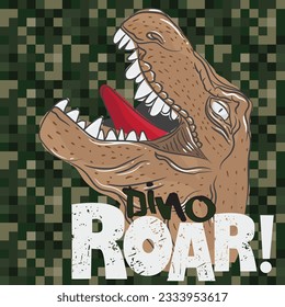 Illustration pattern with dinosaurs on black background animal poster paper kids wallpapers animals dinosaurs, military stripes, vocal characters.