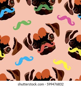Illustration of a pattern with a dog face with a mustache