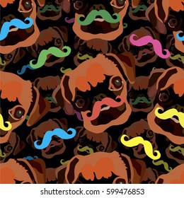Illustration of a pattern with a dog face with a mustache