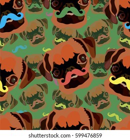Illustration of a pattern with a dog face with a mustache