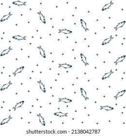 Illustration pattern fish with tribal design and white background fashion style