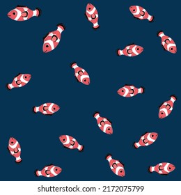 Illustration pattern fish witch colors and indigo background fashion style