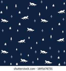 Illustration pattern fox with tree and background