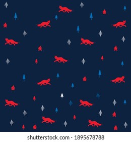 Illustration pattern fox with tree and background