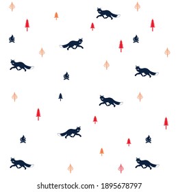 Illustration pattern fox with tree and background