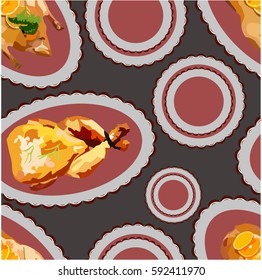 illustration of a pattern with fried chicken on a platter