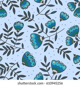 Illustration of a pattern with funny abstract plants