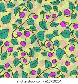 Illustration of a pattern with glaucous plants leaves of flowers and berries