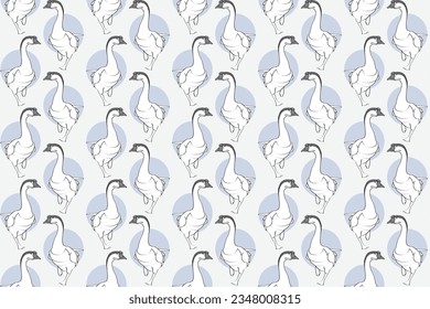illustration pattern of Goose standing one leg with circle color background.