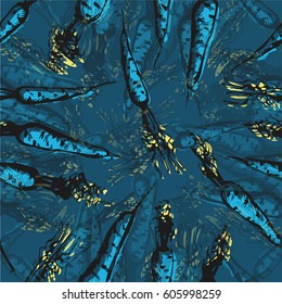 Illustration of a pattern with a graphic blue carrot