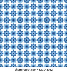 Illustration of a pattern with graphic blue flowers