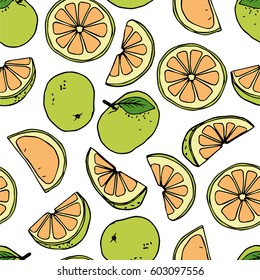 Illustration of a pattern with graphic grapefruits
