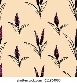 Illustration of a pattern in graphic hand-held flowers