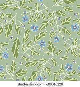 Illustration of a pattern with graphic hand-made plants flowers leaves