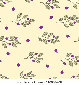 Illustration of a pattern with graphic plants berries and leaves