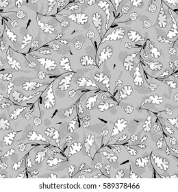 illustration of a pattern with graphic plants hand on a gray background