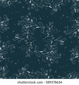illustration of a pattern with graphic plants hand on a blue background