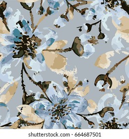Illustration of a Pattern with Hand Flowers